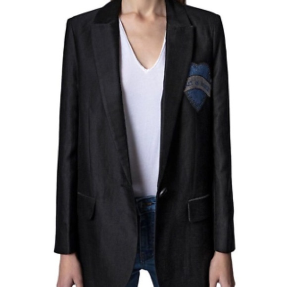 Zadig & Voltaire Viva Heart Strass Linen-Blend Blazer - Picture 2 of 7